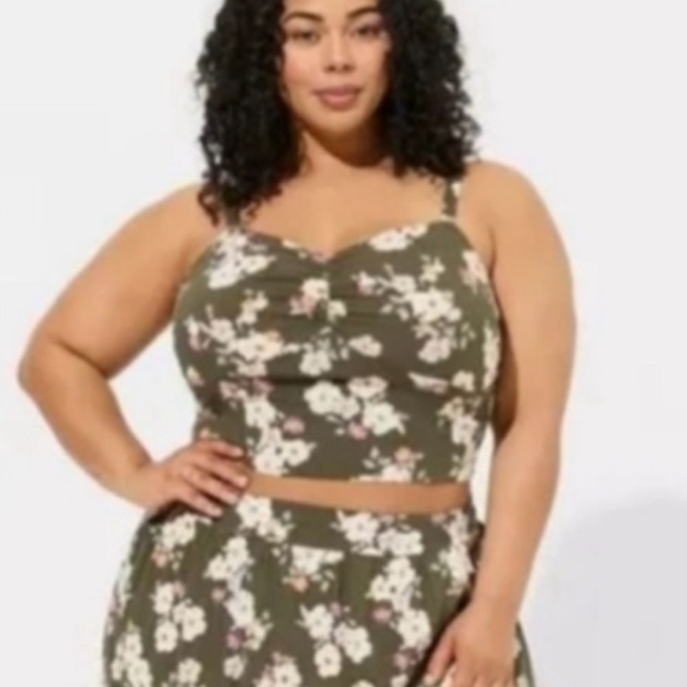 Torrid Olive Floral Skirt Set SZ 1X